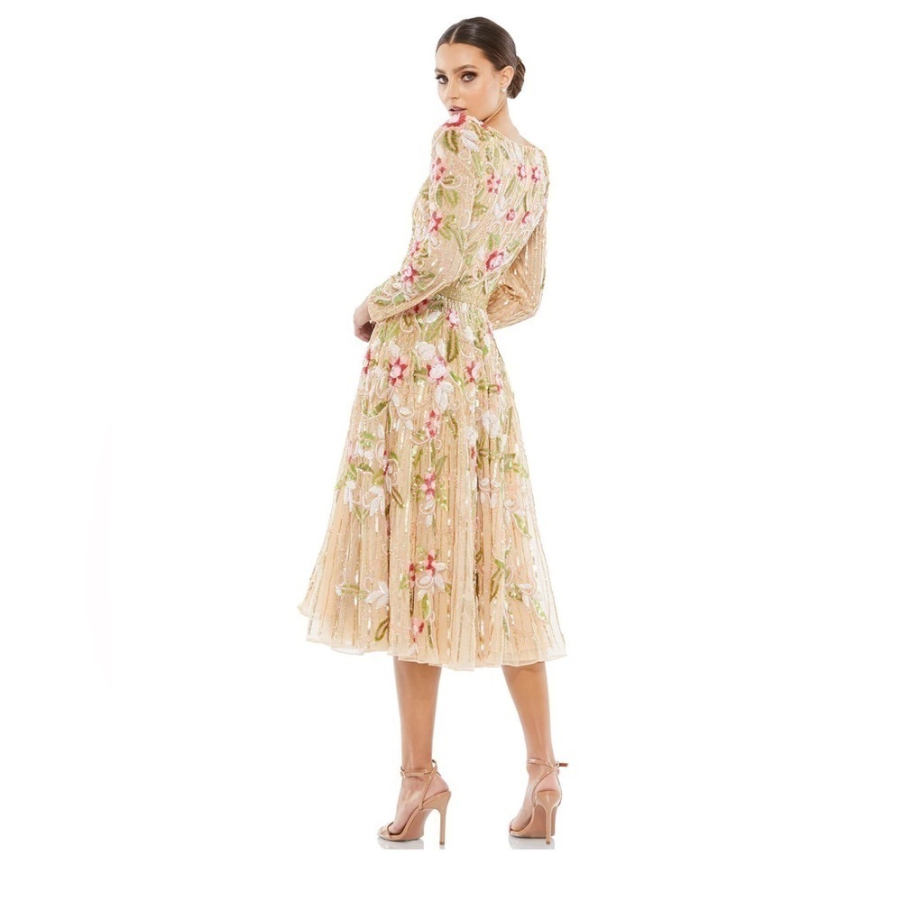 Mac Duggal 5415 NWT Floral Embellished Wrap Over Puff Sleeve A Line Gown - Picture 4 of 14